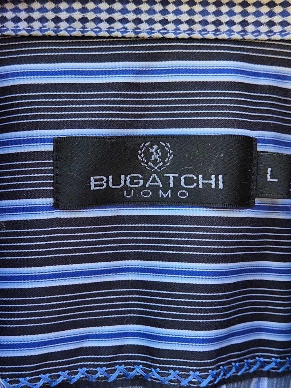 Bugatchi Uomo Shirt Men LS Spripe Flip Collar Cuff